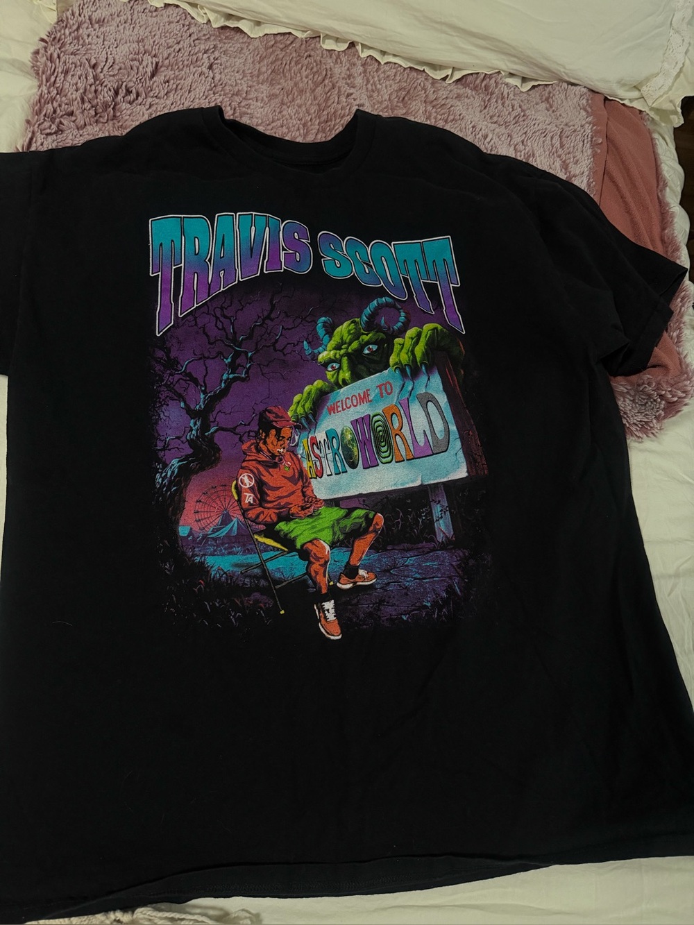 Travis Scott Black Tee with Purple & Green Astroworld Graphic